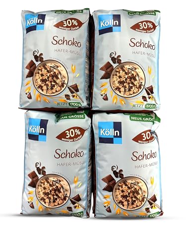 4 x Kölln Müsli Schoko mit 30% Weniger Zucker, 1,7 Kg | 4 x 1,7 Kg | 4er Pack von Kölln