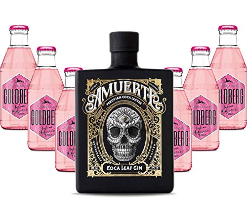 Gin Tonic Set - Amuerte Black Coca Leaf Koks Gin 0,7l (43% Vol) + 6x Goldberg Indian Hibiscus Tonic 200ml inkl. Pfand MEHRWEG -[Enthält Sulfite] von Koks-Koks