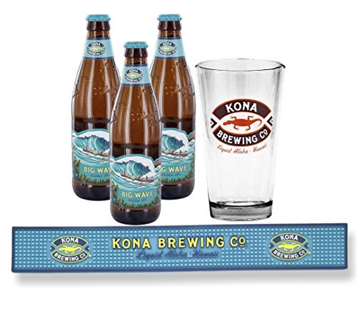 Kona Brewing Big Wave 3 Flaschen a 355ml inkl. Originalglas (1) und Bar Runner/Barmatte (1) von Kona Brewing