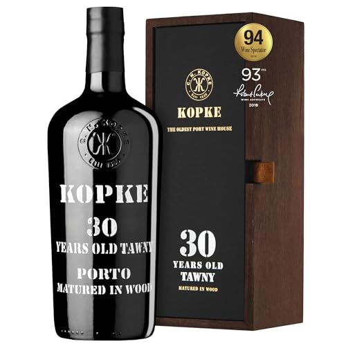 Kopke Portwein Tawny 30 Jahre - Im Holzfass gereifter Wein | Dessertwein in Traditioneller Flasche mit Hölzernem Geschenkkarton, ein sinnvolle geschenke | Portwein Rot mit 0,75l, 20% vol. von Kopke