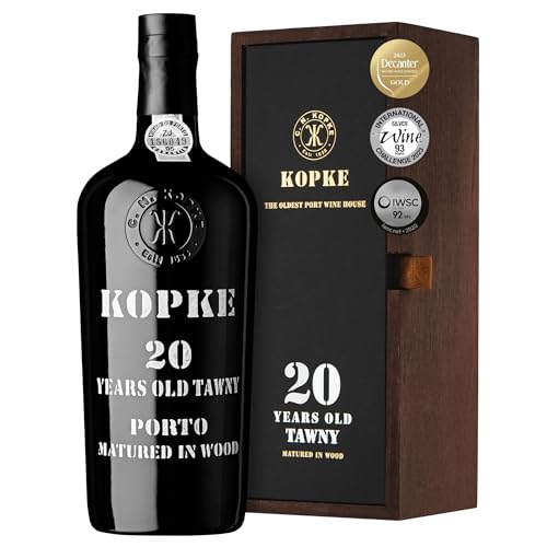 Kopke Tawny Portwein 20 Jahre alt - Exquisit im Holzfass Gereifter Portwein rot | Preisgekrönter Dessertwein | Elegante Flasche mit 0,75l, 20% Vol. in Geschenkkarton aus Holz von Kopke