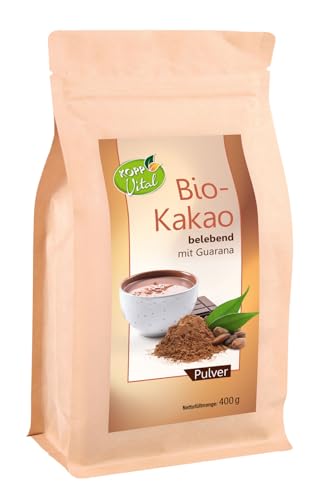 NEU - KOPP Vital® Bio-Kakao belebend Pulver - 400 g - mit Guarana - Kokosblütenzucker - Vegan - ohne Gentechnik, Glutenfrei, Laktosefrei, Zusatzstofffrei, Bio-zertifiziert von Kopp Vital