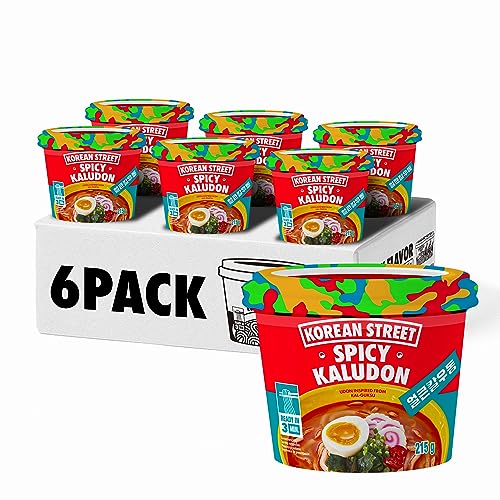 KOREAN STREET Kaludon, Koreanischer Stil Instant Udon nudeln, Köstliches koreanisches Lebensmittel Instant Udon Ramen mit dicken & kaubaren Nudeln (Spicy, Pack of 6) von Korean Street