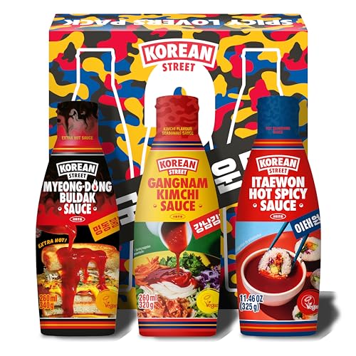 [Korean Street] Spicy Lovers Pack_ Buldak & Kimchi & Hot Sauce (3 Flavors) - Fiery Korean Hot Sauce Variety Pack - Made in Korea, Vegan, Non MSG von Korean Street