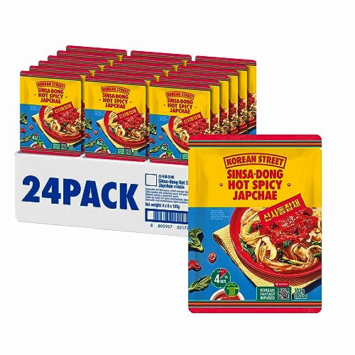 [Korean street] Sinsadong Red Chilli Japchae Noodles (24 PACK) - Schnell & einfach koreanische Küche zu Hause - Low Calorie Glass Noodles mit Savory & Spicy Sauce von Korean Street