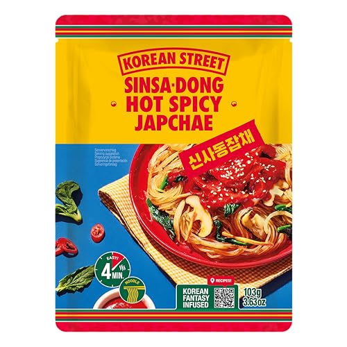 [Korean street] Sinsadong Red Chilli Japchae Noodles (1 PACK) - Schnell & einfach koreanische Küche zu Hause - Low Calorie Glass Noodles mit Savory & Spicy Sauce von Korean Street