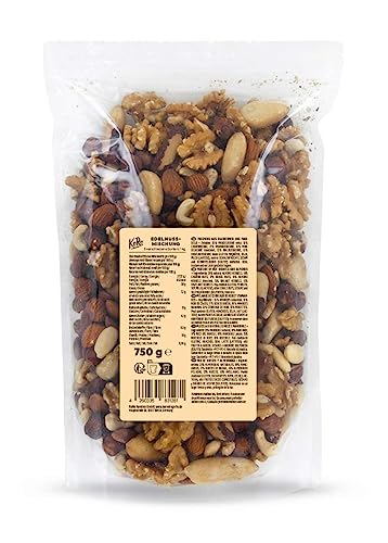 KoRo - Edelnussmischung 1 kg - 100% Nüsse - Hoher Ballaststoffgehalt (7,7 g/100 g) - Mischung aus Mandeln, Paranüssen, Cashewkernen, Walnüssen und Haselnüssen von KoRo