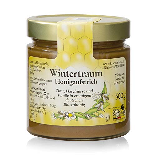 Sanct Bernhard Wintertraum Honigaufstrich | Deutscher Blütenhonig mit Zimt, gerösteten Haselnussstückchen & Bourbon-Vanille | 500g von Kräuterhaus Sanct Bernhard