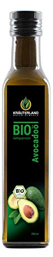 Kräuterland Bio Avocadoöl 250ml - rein, kaltgepresst, nativ, vegan -Avocado Öl zum Kochen, Braten, Grillen & als Würzöl zum Verfeinern - Speiseöl in Premium Qualität von KRÄUTERLAND N A T U R - Ö L M Ü H L E