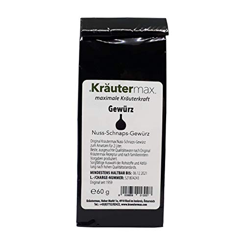 Kräutermax Nuss Schnaps Gewürz | Nussschnaps zum Ansetzen | Schnaps selber machen mit Nussschnaps Gewürz | Nussschnaps Ansatz für 2 Liter Nussschnaps pro Päckchen | Ansatzmischung 10 x 60 g von Kräutermax.