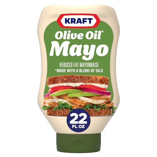 Kraft Mayo mit Olivenöl fettreduzierter Mayonnaise – reichhaltige und aromatische Gewürze für Sandwiches, Dips und Dressings, hergestellt mit käfigfreien Eiern, 650 ml Flasche von Kraft