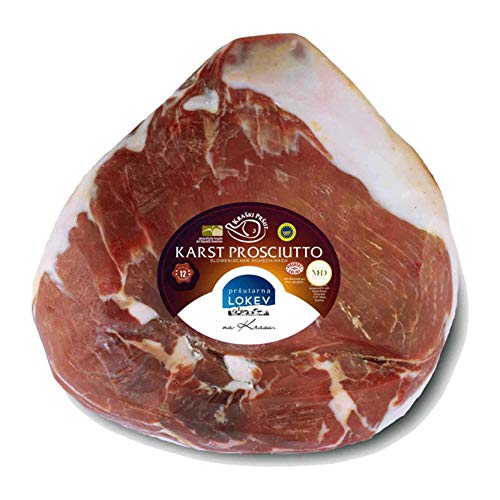 Delikatess Luftgetrockneter Karst Prosciutto - Kraški Pršut ca. 3,5 kg ohne Schwarte 12 Monate gereift mit Meersalz aus der Saline von Piran, Istrien (Einweg) von Kraski Prsut