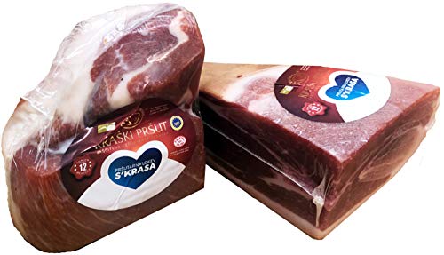 Luftgetrockneter Karst Schinken - Prosciutto - Kraski Prsut 12 Monate gereift Rohschinken mit Meersalz aus der Saline von Piran, Naturprodukt aus Istrien. Stück mit ca.800 -1100g (Einweg) von Kraski Prsut