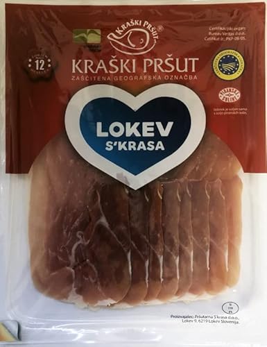 Luftgetrockneter Karst Schinken - Prosciutto - Kraski Prsut 12 Monate gereift 100g CA Rohschinken geschnitten mit Meersalz aus der Saline von Piran, Karst Prsut aus Istrien. von Kraski Prsut