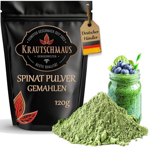 120g Spinatpulver von Krautschmaus, zum Würzen und Kochen, schonend getrocknet und gemahlen, intensive Farbe, für Desserts, Smoothies und Joghurts, ohne Zusatzstoffe von Krautschmaus JSD