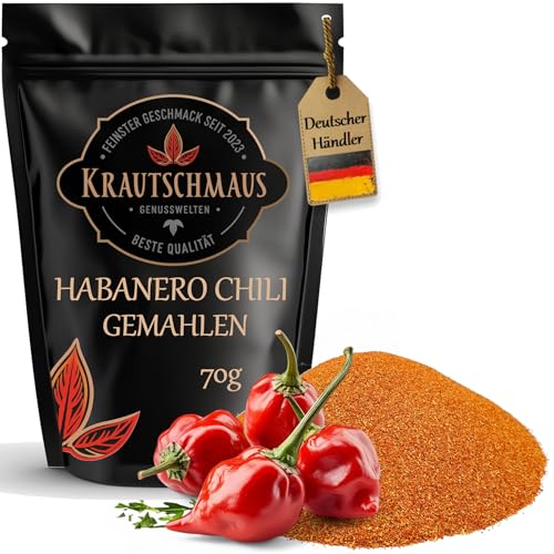 70g Habanero Chili gemahlen von Krautschmaus, EXTREM SCHARF, zum Würzen, Kochen und Verfeinern, sehr scharfes Chili Pulver, Habanero Pepper Chili, ohne Zusatzstoffe von Krautschmaus JSD