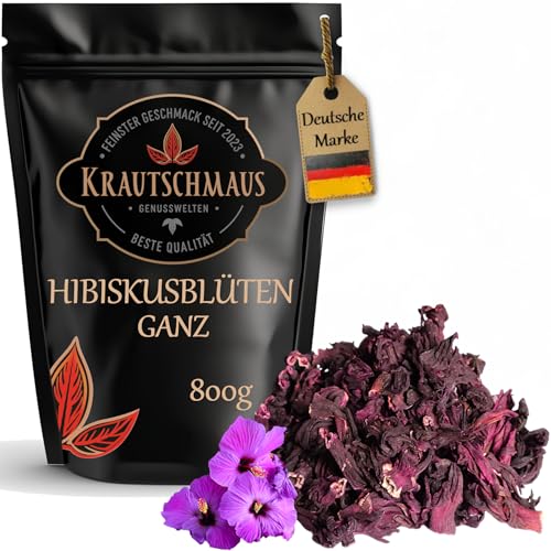 800g Hibiskusblüten ganz getrocknet, hochwertige Blüten von Krautschmaus, essbare Blüten, schonend getrocknet, intensiv duftend für Hibiskusblütentee, ohne Zusatzstoffe von Krautschmaus JSD