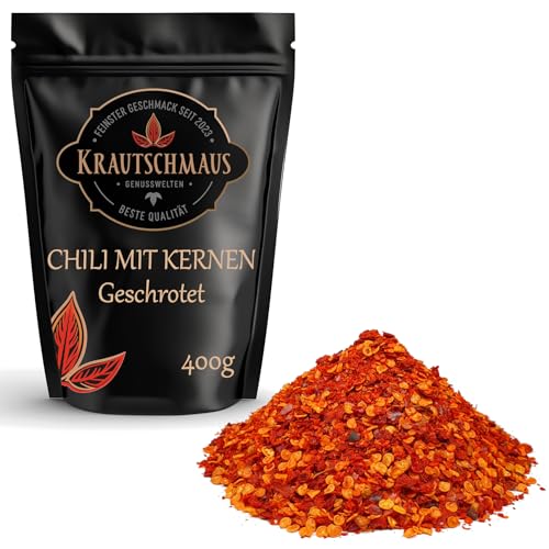 800g Chili Flocken geschrotet mit Kernen von Krautschmaus, Chiliflocken scharf, ohne Zusatzstoffe, Chilli Gewürz, geschrotete Chilischoten, Chilliflocken, Premium Chiligewürz scharf, Chili gehackt von Krautschmaus