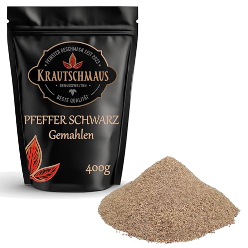 800g Pfeffer schwarz gemahlen von Krautschmaus, gemahlener schwarzer Pfeffer, Gewürzpfeffer, Pfefferpulver ohne Zusatzstoffe von Krautschmaus