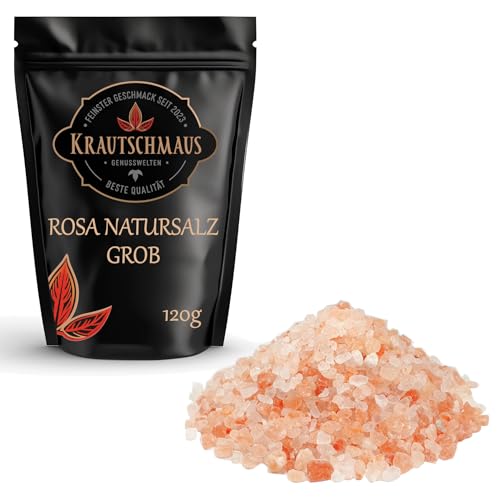 Krautschmaus rosa Natursalz grob 120g, bekannt als Himalaya Salz, Kristallsalz aus Salt Range Pakistan, grobes Steinsalz, pinkes Speisesalz ohne Zusatzstoffe von Krautschmaus