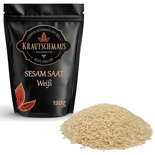 120g Sesam ganz von Krautschmaus, Sesamkörner zum Backen, Sesamsamen, Sesamkerne, Sesamsaat, Sesam Gewürz ohne Zusatzstoffe, Vegan von Krautschmaus