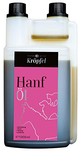 KRÖPFEL Premium Hanföl für Tiere - 1000ml hochwertiges Öl für Pferd, Hund, Katze - Reduktion von Stress - Nahrungsergänzung aus Hanf - kaltgepresst - hergestellt in Österreich von Kröpfel