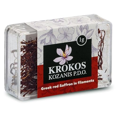 Krokos Kozanis Greek Plastic Box Red Saffron Filaments,1g von Krokos Kozanis