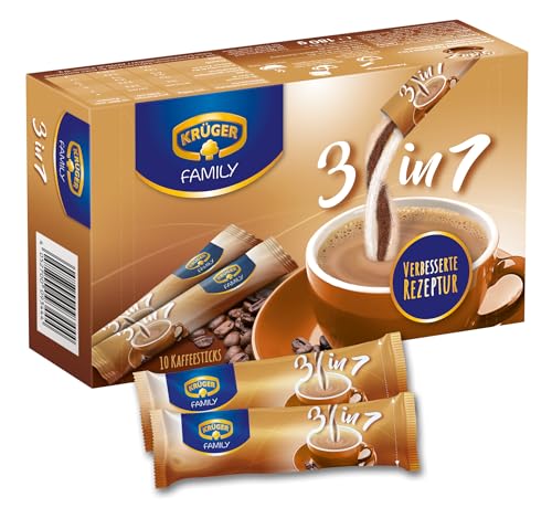 KRÜGER Family 3 in 1, Instant Kaffee Sticks mit löslichem Kaffee, Kaffeeweißer & Zucker, 10 Sticks (18g) von Krüger