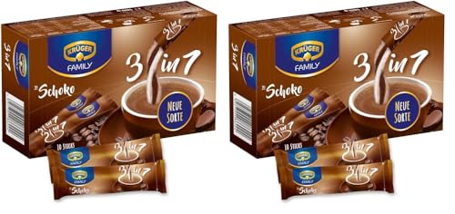 KRÜGER Family 3 in 1 Schoko, Instant Kaffee Sticks mit löslichem Kaffee, Kaffeeweißer, Zucker & Schokoladen-Aroma, 10 Sticks (18g) (Packung mit 2) von Krüger