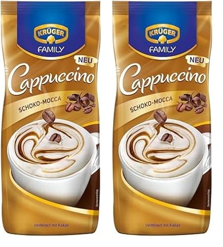 KRÜGER Family Cappuccino Schoko Mocca, aromatisiertes Getränkepulver mit löslichem Bohnenkaffee, koffeinhaltig, 500 g Beutel (Packung mit 2) von Krüger