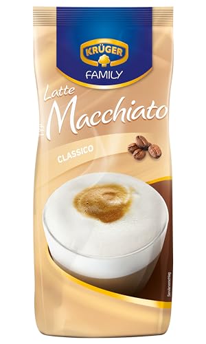 KRÜGER Family Latte Macchiato, aromatisiertes Getränkepulver mit löslichem Bohnenkaffee, koffeinhaltig, 500 g Beutel von Krüger