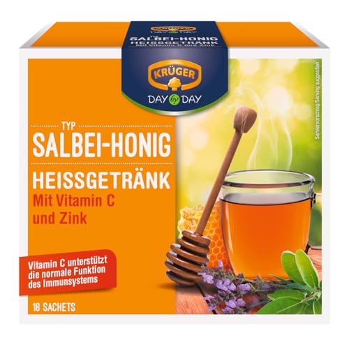 KRÜGER DAY by DAY Heißgetränk Salbei Honig, mit Vitamin C und Zink, 10er Pack mit insgesamt 180 Sachets von Krüger