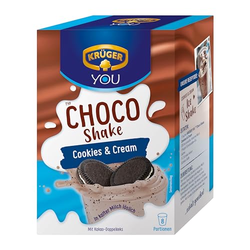 KRÜGER YOU Choco Shake Cookies & Cream, Schokoladiger Genuss in heiß & kalt, Schoko-Milchshake mit Cookies & Cream-Geschmack und echten Keksstücken, 144 g (8 x 18 g Sachets) von Krüger