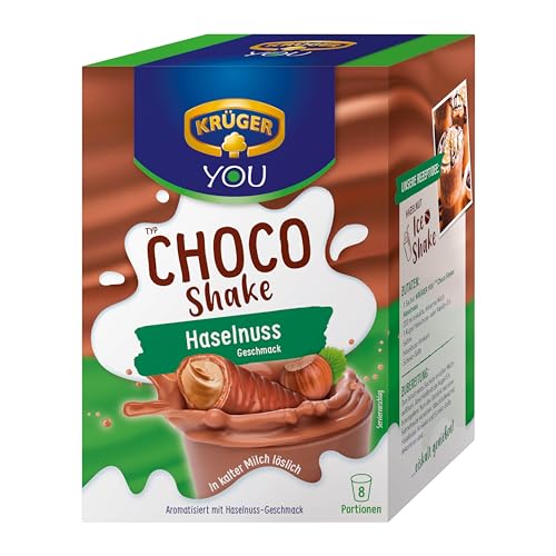 KRÜGER YOU Choco Shake Haselnuss-Schoko, Schokoladiger Genuss in heiß & kalt, Schoko-Milchshake mit Haselnuss-Aroma, 144 g (8x 18 g Sachets) von Krüger