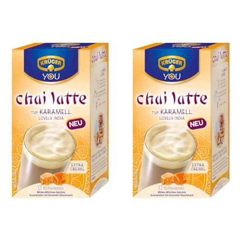 KRÜGER YOU chai latte Karamell, Instantzubereitung für Teegetränke, aromatisiert mit Karamell-Geschmack, 250 g (10 x 25 g Sachets) (Packung mit 2) von Krüger