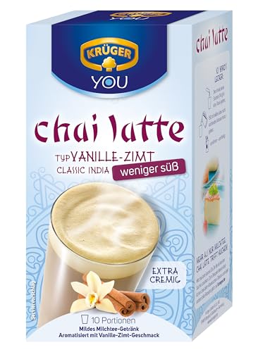 KRÜGER YOU chai latte Vanille-Zimt weniger süß, Instantzubereitung für Teegetränke, aromatisiert mit Vanille-Zimt-Geschmack mit weniger Zucker, 140 g (10 x 14 g Sachets) von Krüger