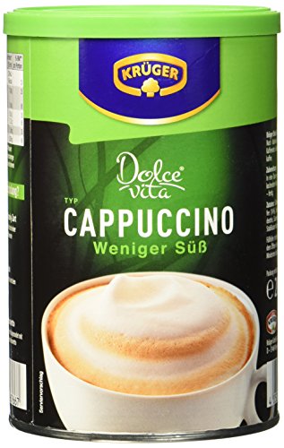 KRÜGER Dolce Vita Cappuccino weniger süß, Getränkepulver mit löslichem Bohnenkaffee, Cappuccino zum anrühren, 8x 200 g Dose von Krüger