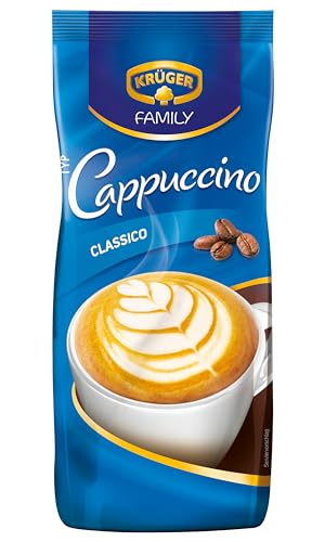 KRÜGER Family Cappuccino Classico, aromatisiertes Getränkepulver mit löslichem Bohnenkaffee, koffeinhaltig, 500 g Beutel von Krüger