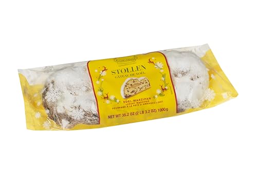 KuchenMeister Edel Marzipan Stollen 1000 g - Saftiger Stollen mit Rosinen, kandierten Früchten und einem Kern aus Marzipan (1 x 1 kg) von Kuchen Meister