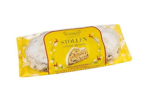 KuchenMeister Edel Marzipan Stollen 500 g - Saftiger Stollen mit Rosinen, kandierten Früchten und einem Kern aus Marzipan (1 x 500 g) von Kuchen Meister