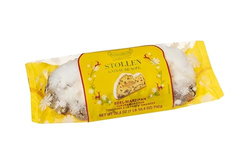 KuchenMeister Edel Marzipan Stollen 750 g im 7er Pack - Saftiger Stollen vegan mit Rosinen, kandierten Früchten und einem Kern aus Marzipan (7 x 750 g) von Kuchen Meister