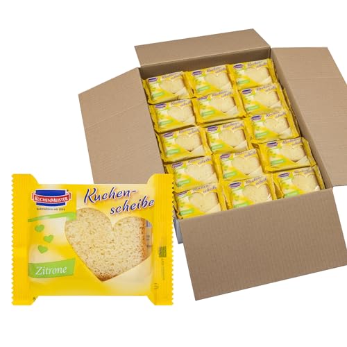 KuchenMeister Zitrone Kuchen | Scheibe Snack 25g | 90er Vorratspack | Einzeln verpackte Kuchenscheiben Zitrone | erfrischend zitronig | (90 x 25 g) von Kuchen Meister