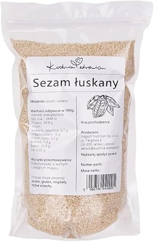 Kuchnia Zdrowia - Geschälte weiße Sesamsamen - Hohe Qualität - Natürlich - Ohne Zusatzstoffe - Auslaufsichere Verpackung mit Reißverschluss - Doypack: (500g) von Kuchnia Zdrowia