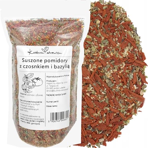 Kuchnia Zdrowia - Getrocknete Tomaten mit Knoblauch und Basilikum - Natürlich - Aromatisches Gewürz - Ohne Zusatzstoffe - Auslaufsichere Verpackung mit Reißverschluss - Doypack: (100 Gramm) von Kuchnia Zdrowia