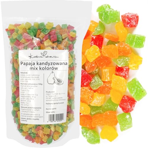 Kuchnia Zdrowia - Kandierte Papaya-Mischfarben - Leckerer Snack - Auslaufsichere Verpackung mit Reißverschluss - Doypack: (100g) von Kuchnia Zdrowia