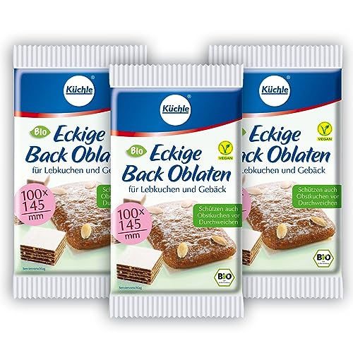 Küchle eckige Back Oblaten Bio Vegan 100mm 40g pro Packung 3er Pack Esspapier zum Backen von Makronen & Lebkuchen von Küchle