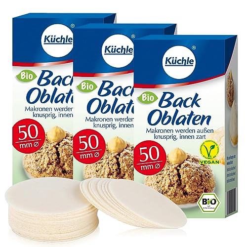 Küchle runde Back Oblaten Bio Vegan 50mm 37g pro Packung 3er Pack Esspapier zum Backen von Makronen & Lebkuchen von Küchle