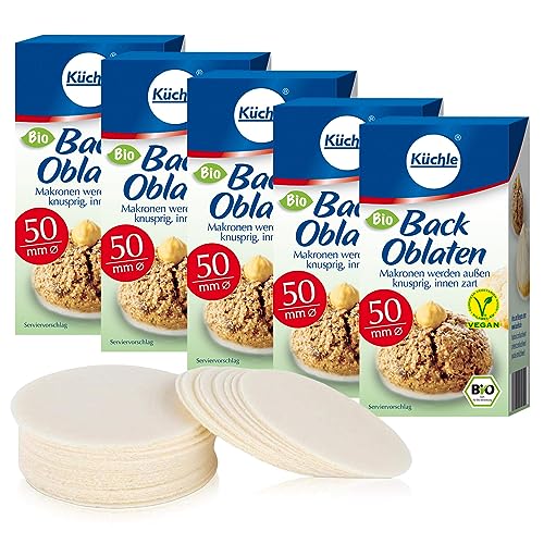 Küchle runde Back Oblaten Bio Vegan 50mm 37g pro Packung 5er Pack Esspapier zum Backen von Makronen & Lebkuchen von Küchle