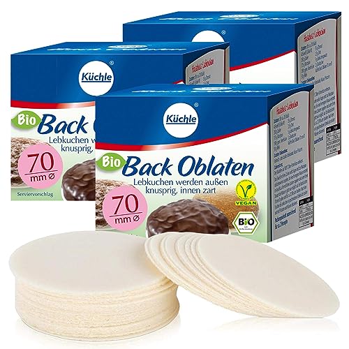 Küchle runde Back Oblaten Bio Vegan 70mm 36g pro Packung 3er Pack Esspapier zum Backen von Makronen & Lebkuchen von Küchle