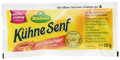 Kühne Senf mittelscharf, 150 x 10 g Portionsbeutel für unterwegs, 4er Pack von Kühne